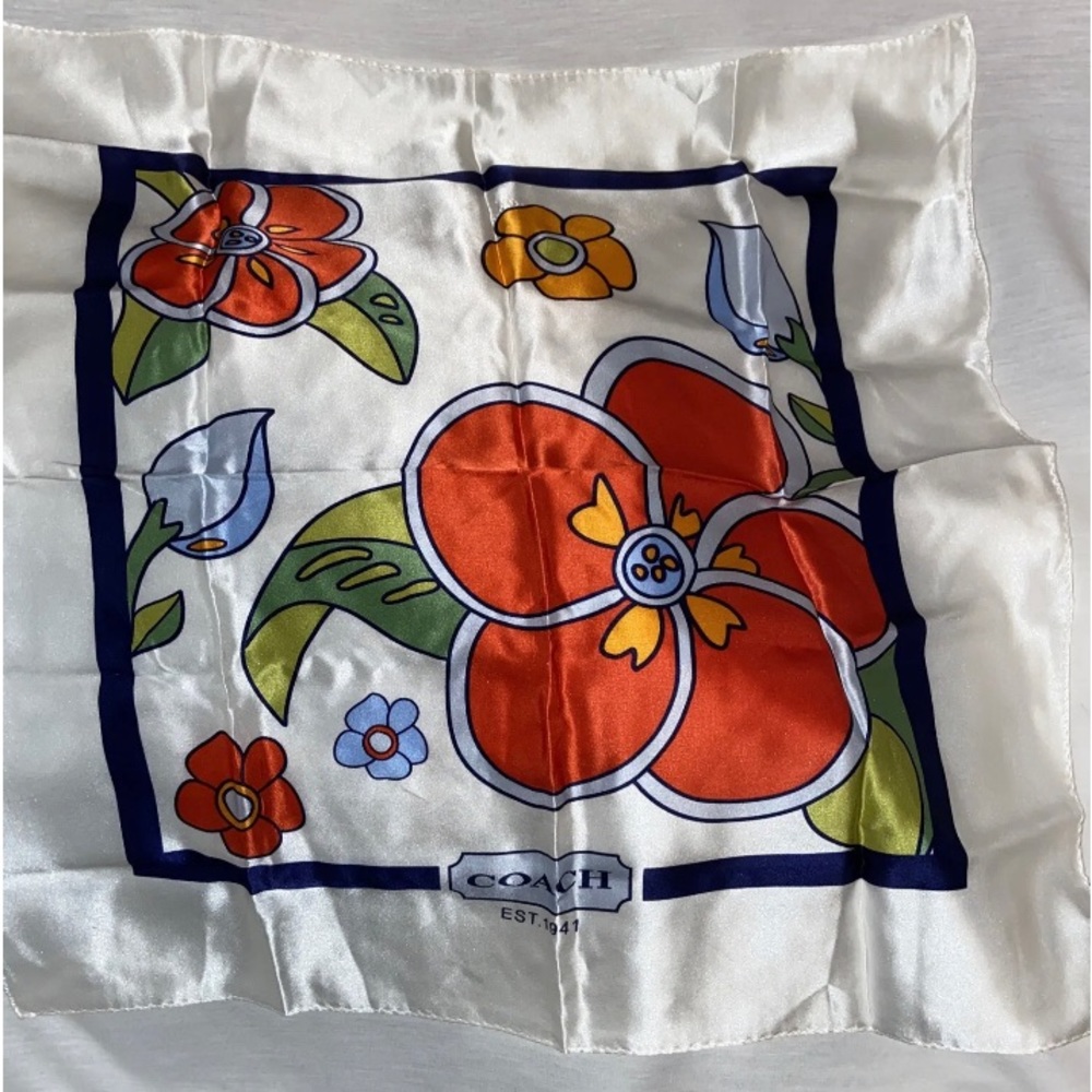Coach Silk scarf white with colorful flowers